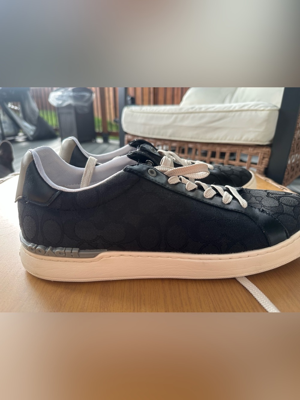 Coach Black Low-Top Signature Sneakers with Cream Laces